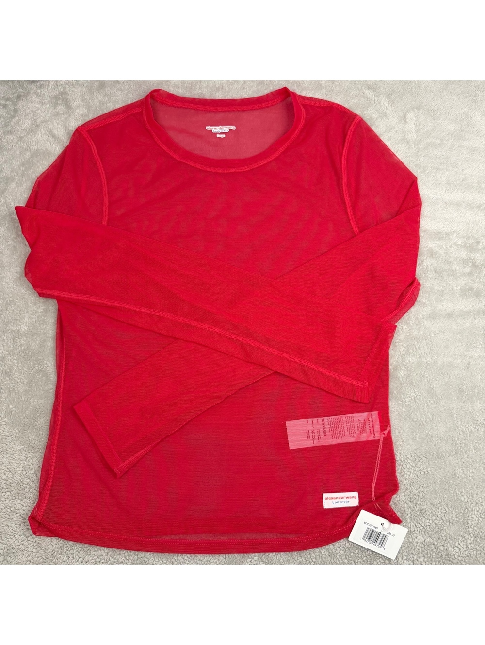 Alexander Wang Bodywear Red Sheer Mesh Long Sleeve Top Large NWT $85 Y2K